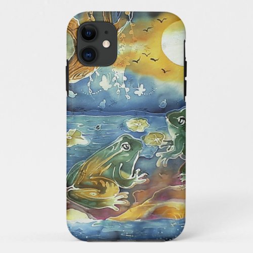 Frog in the Moonlight Painting iPhone 11 Case