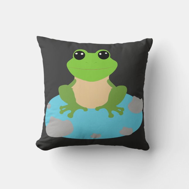 frog in the pond throw pillow (Front)