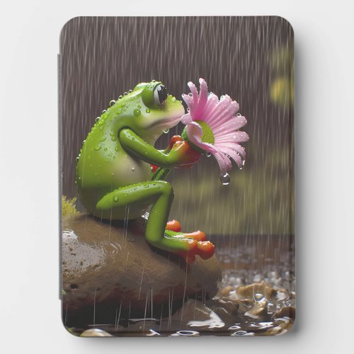 Frog in the Rain Holding a Daisy Kindle Cover