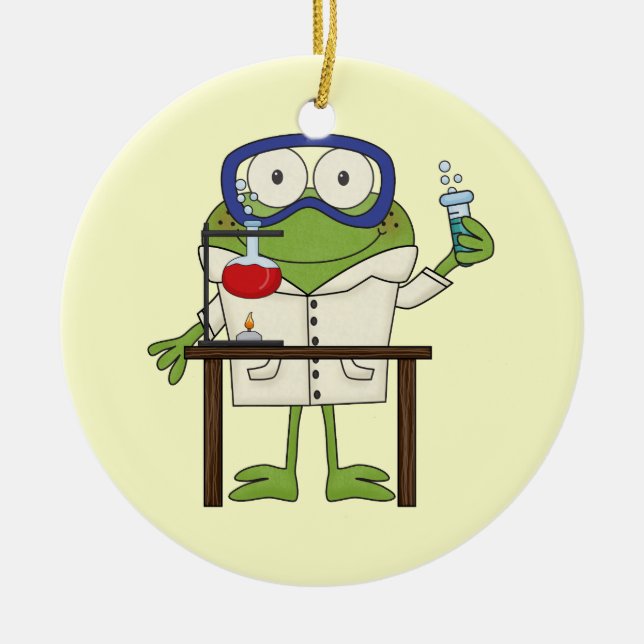 Frog in the Science Lab Ceramic Ornament (Front)