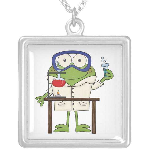 Frog in the Science Lab Silver Plated Necklace (Front)