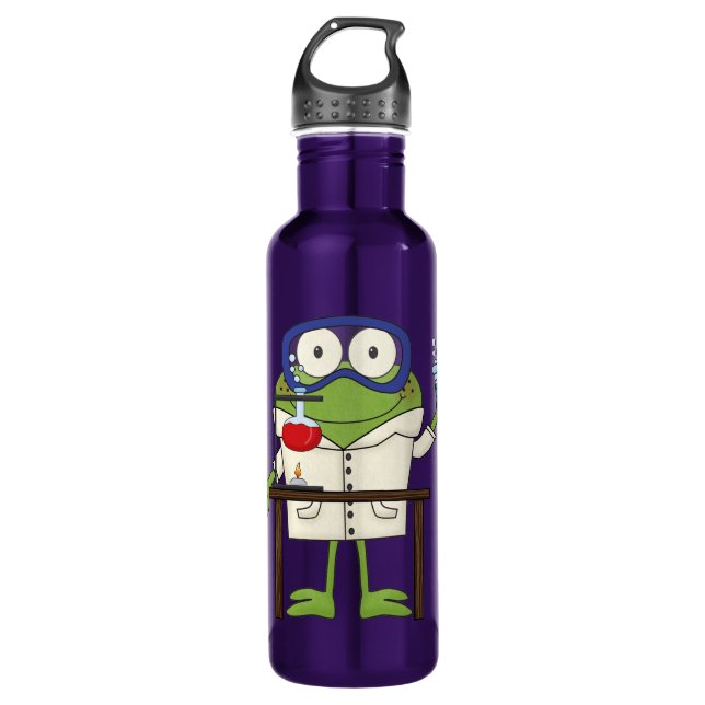 Frog in the Science Lab Stainless Steel Water Bottle (Front)