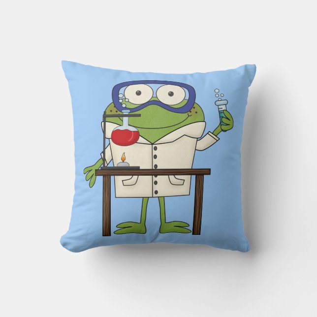 Frog in the Science Lab Throw Pillow (Front)