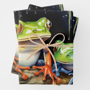 Frog in Watercolor Pond Scene Wrapping Paper Sheets