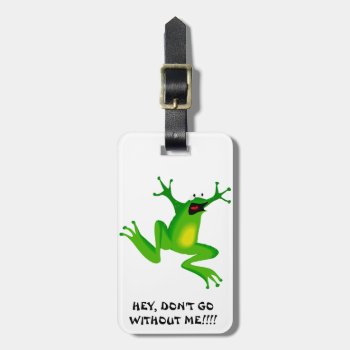 Frog Jumping -  Neon Green Frog Luggage Tag by myMegaStore at Zazzle