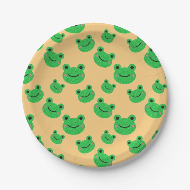 Frog kids party tableware Cute Green Toad Froggy P Paper Plates (Front)