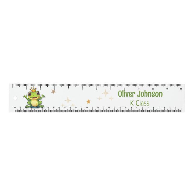 Frog King Cartoon Back To School Name And Class  Ruler (Front)