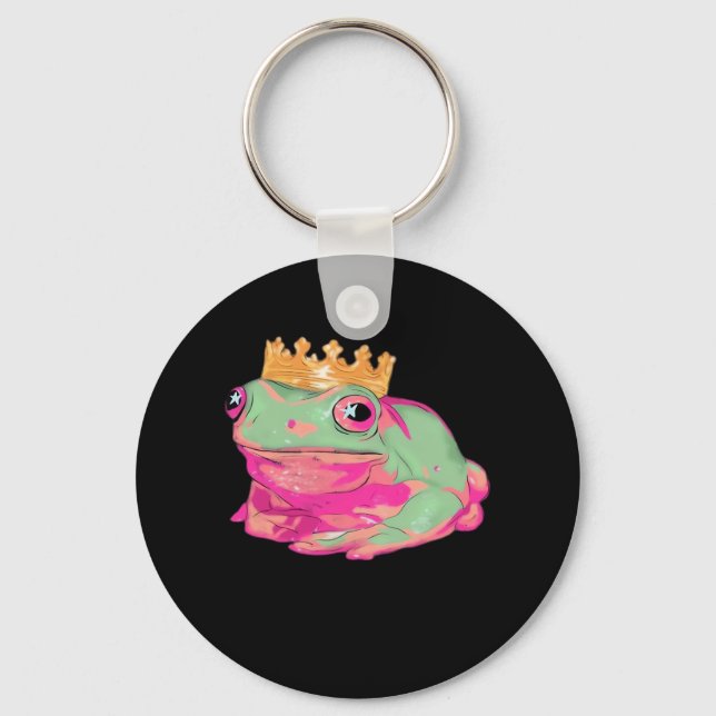 Frog King Funky Meme Classic Style Keychain (Front)