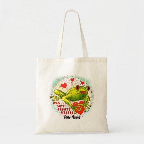 Frog Kisses custom name tote bag