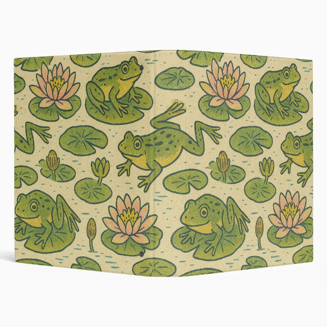 Frog Lili pads Waterlily Art                       3 Ring Binder (Background)