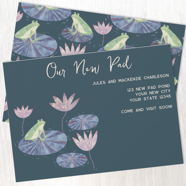 Frog Lily Pad Change of Address Announcement (Frog themed dark Our New Pad change of address moving announcement with custom text)