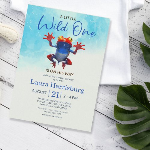 Frog Little Wild One Watercolor Baby Shower Invitation