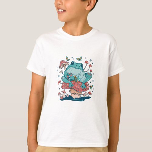 Frog Lounging on a Mushroom Cottage core T_Shirt