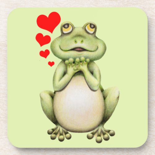 Frog Love Drawing Beverage Coaster