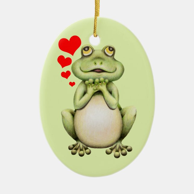 Frog Love Drawing Ceramic Ornament (Front)