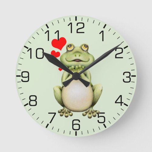 Frog Love Drawing Green Round Clock