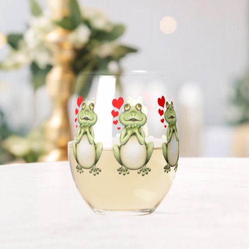 Frog Love Drawing Stemless Wine Glass