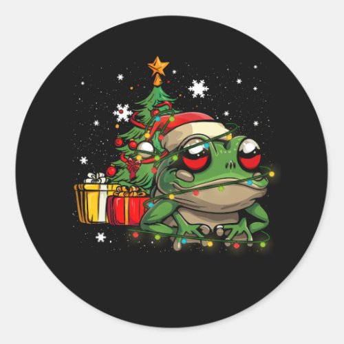 Frog Lover Christmas Lights Tree Santa Hat Merry C Classic Round Sticker