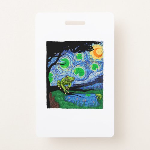 Frog Lover Starry Night Frog Van Gogh Frog Funn Badge