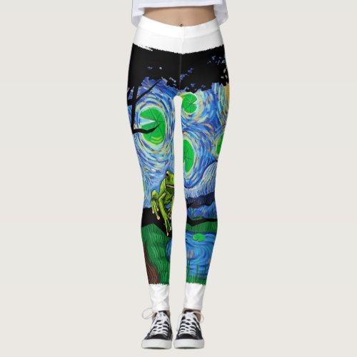 Frog Lover Starry Night Frog Van Gogh Frog Funn Leggings