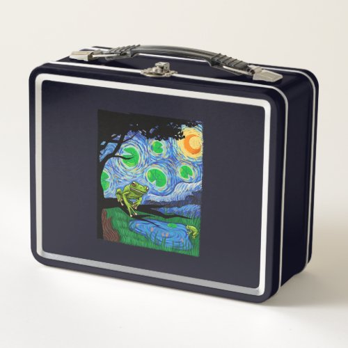 Frog Lover Starry Night Frog Van Gogh Frog Funn Metal Lunch Box