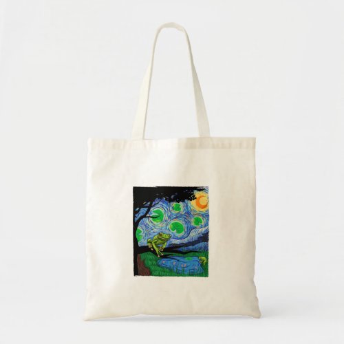 Frog Lover Starry Night Frog Van Gogh Frog Funn Tote Bag