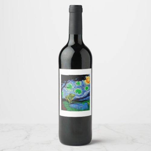 Frog Lover Starry Night Frog Van Gogh Frog Funn Wine Label