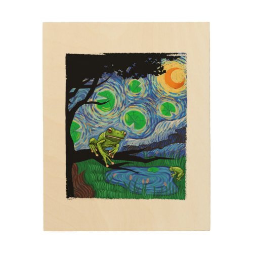 Frog Lover Starry Night Frog Van Gogh Frog Funn Wood Wall Art