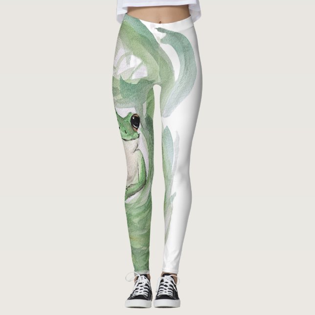 Frog Magic Humour Watercolor Froggy Leggings (Front)