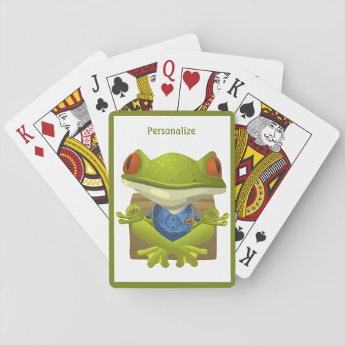 Frog Meditating Funny Green Frog Zen Personalized Poker Cards