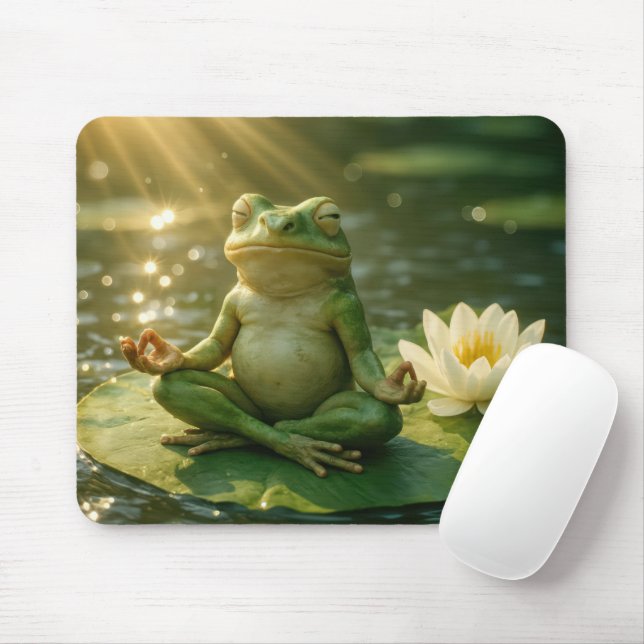 Frog Meditating On a Lily Pad Mouse Pad (With Mouse)