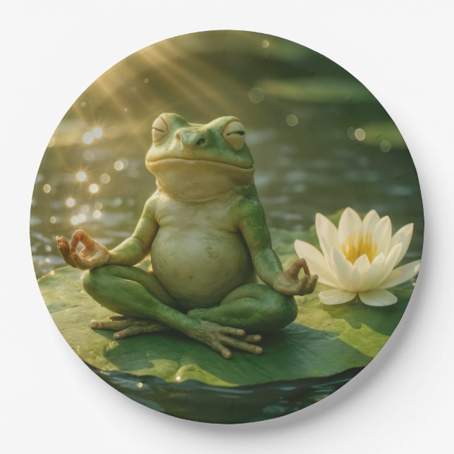 Frog Meditating On a Lily Pad Paper Plates (Front)