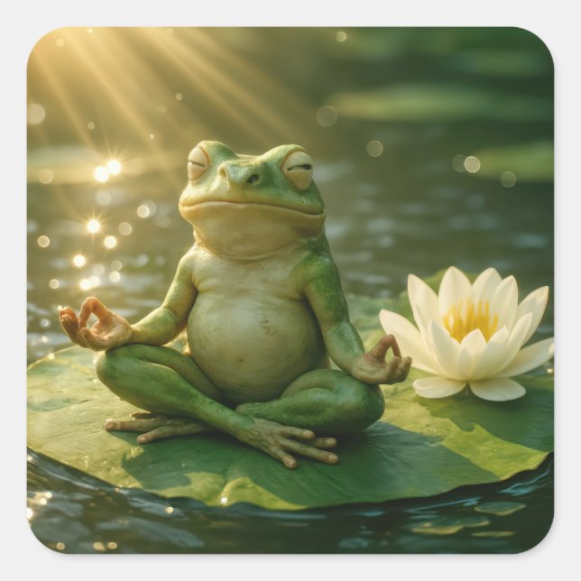 Frog Meditating On a Lily Pad Square Sticker (Front)