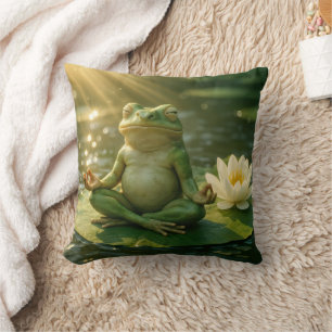 Frog Meditating On a Lily Pad Throw Pillow