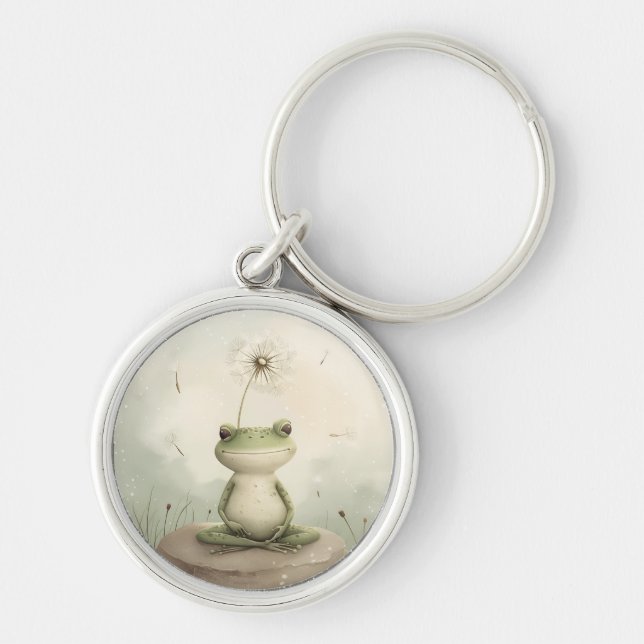  Frog meditation dandelion Keychain (Front)