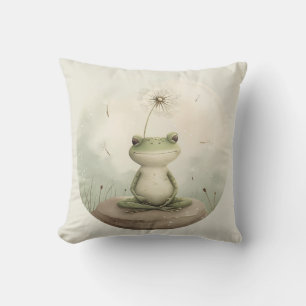 Frog meditation dandelion Throw Pillow