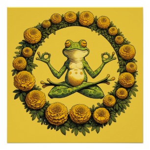 Frog Meditation Froggy Yoga Marigolds Poster