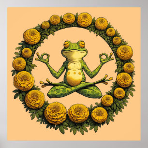 Frog Meditation Froggy Yoga Marigolds Poster