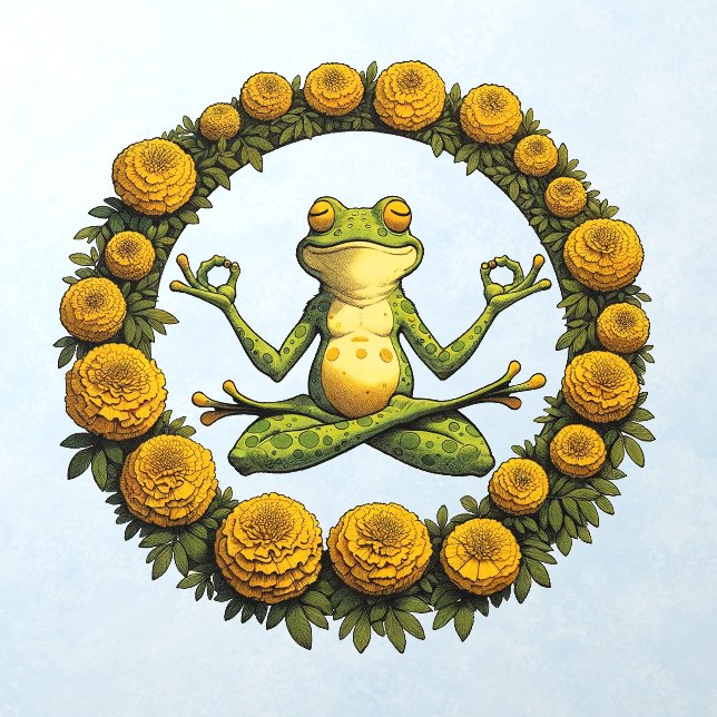Frog Meditation Froggy Yoga Marigolds              Wall Decal (Insitu 1)