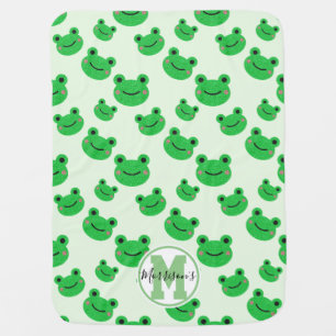 Frog Monogram 1st birthday Green boy nursery Cute Baby Blanket