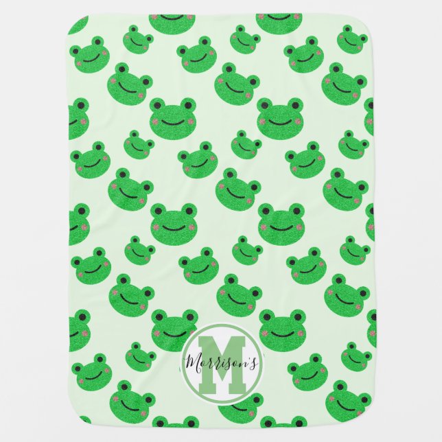 Frog Monogram 1st birthday Green boy nursery Cute Baby Blanket (Front)