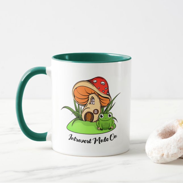 Frog & Mushroom Fairy House: Introvert Mode On Mug (With Donut)