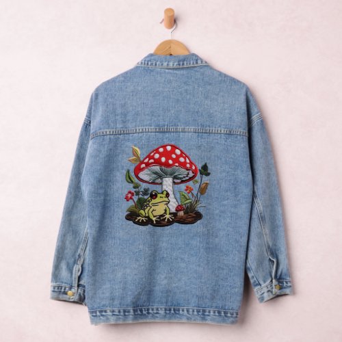 Frog Mushroom faux Patch Jean Jacket 