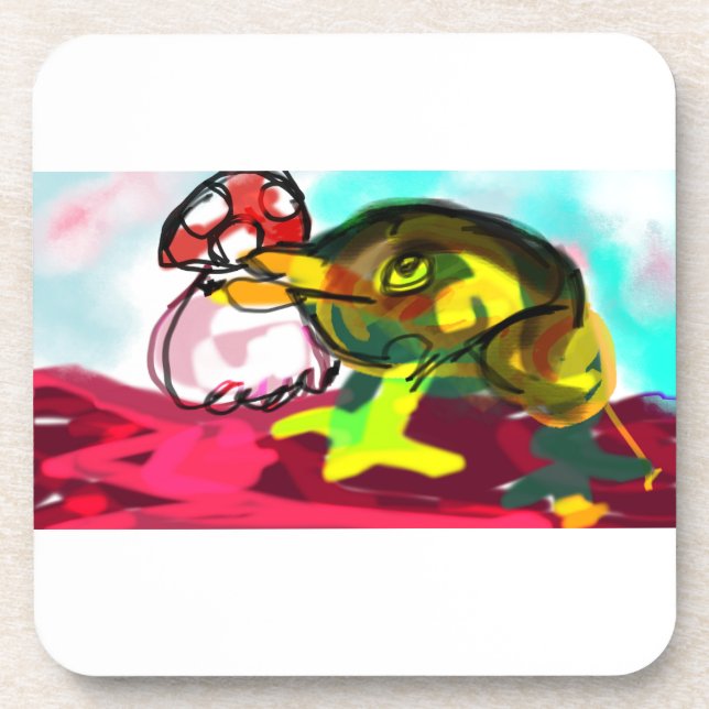 Frog  Mushroom fun  Beverage Coaster (Front)