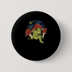 Frog Mushroom Hat Reading Book - Cottagecore Gobli Button