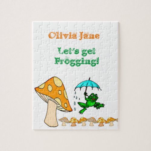 Frog Mushroom Ribbit  Decorative Jigsaw Puzzle