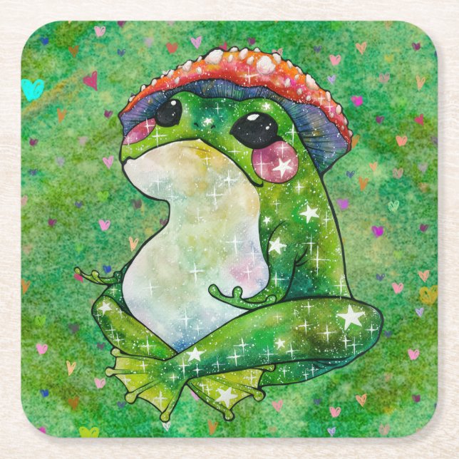 Frog named Clover Square Paper Coaster (Front)