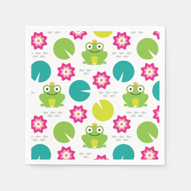 Frog & Nenuphar Seamless Pattern Napkins (Front)