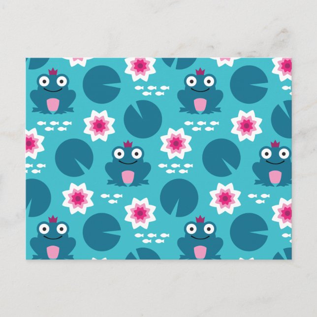 Frog & Nenuphar Seamless Pattern Postcard (Front)