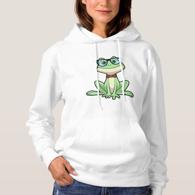 Frog Nerd Student Glasses Tie Hoodie (Front)